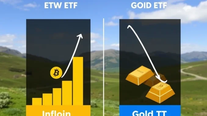 Spot Bitcoin ETF Inflows Surge Past $9 Billion as Gold ETFs See Sharp Outflows