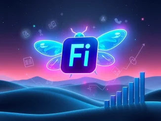 A digital representation of Adobe Firefly AI, showcasing its ethical approach to generative AI through licensed content, surrounded by symbols of growth and legal compliance.