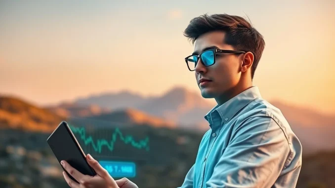 A young trader using AI crypto trading tools to navigate market volatility and avoid panic selling.