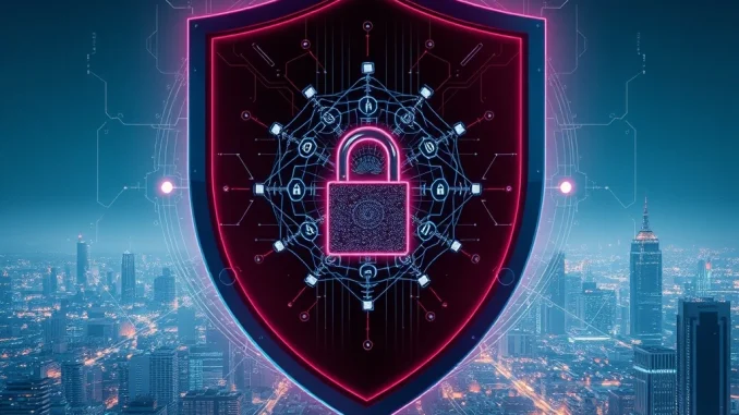 A digital shield protecting AI systems, symbolizing the need for AI liability insurance and robust AI risk management.