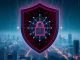 A digital shield protecting AI systems, symbolizing the need for AI liability insurance and robust AI risk management.