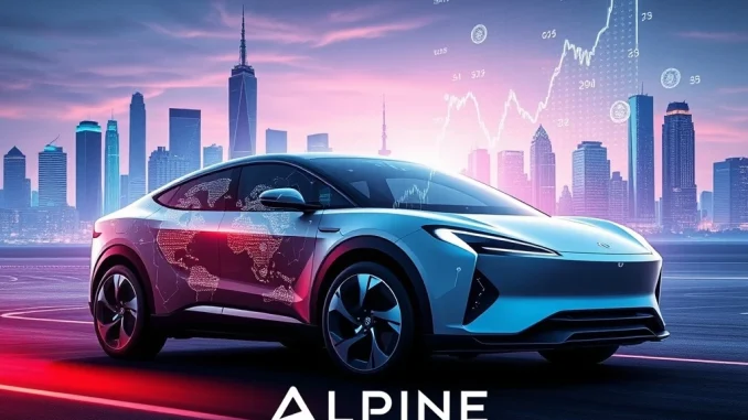 Explosive ALPINE Crypto Surge: +114% Driven by Strategic AI Partnerships A vibrant chart illustrating ALPINE crypto's dramatic surge, featuring AI vehicle diagnostics and EV fleet management elements.