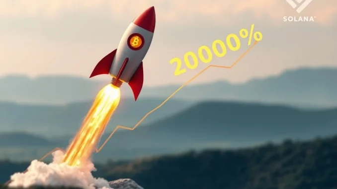 Chart showing an unnamed altcoin's dramatic 20000% ROI potential, mirroring Solana's surge amidst Bitcoin stabilization.