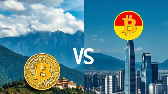 Bhutan's Astounding Bitcoin Sales Triumph Over Germany: A Crypto Market Revelation Visualizing Bhutan's surprising success in Bitcoin sales strategy compared to Germany's recent sell-off, highlighting different approaches to crypto investment.