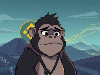 A digital illustration showing the Binance logo alongside Bored Ape Yacht Club (BAYC) and Mutant Ape Yacht Club (MAYC) NFTs, representing the discontinuation of Binance NFT staking programs.
