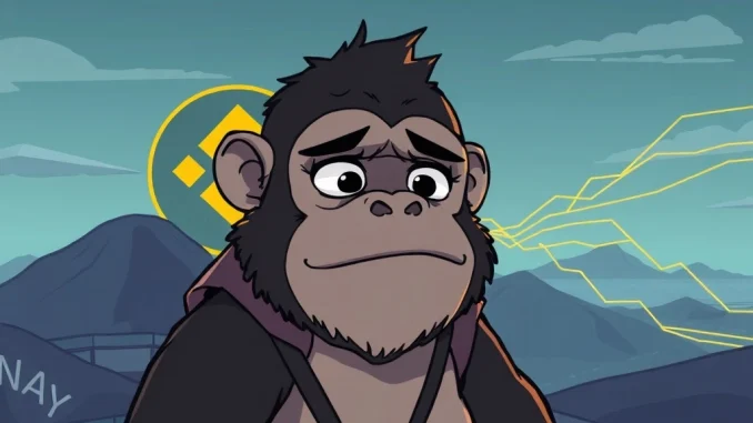 Crucial Shift: Binance NFT Staking Ends for BAYC and MAYC, Impacting ApeCoin Ecosystem A Bored Ape Yacht Club NFT character reacting to the news of Binance NFT staking ending, symbolizing changes for ApeCoin holders.
