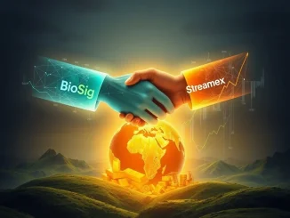 A visual representation of BioSig's strategic Streamex merger, symbolizing the groundbreaking expansion into RWA tokenization and market growth.