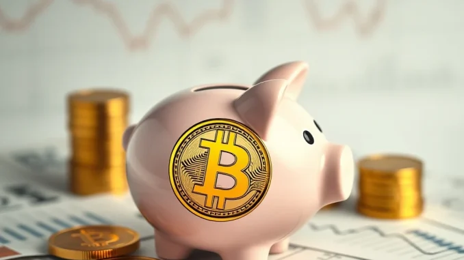 An illustration of a piggy bank with a Bitcoin symbol, representing the transformative potential of Bitcoin 401k plans for retirement savings.