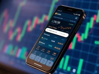 A smartphone displaying a crypto app with real-time Bitcoin tracking and price alerts, symbolizing efficient crypto investing.