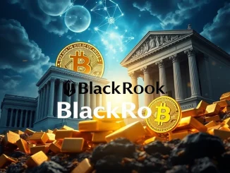 A visual representing BlackRock's profound influence on central banks diversifying reserves into gold and Bitcoin, symbolizing a new era for global finance.