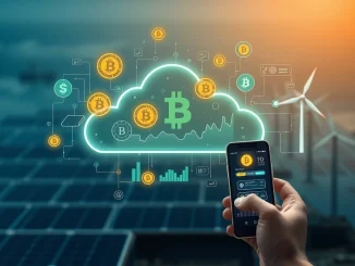 Digital interface showing Bitcoin cloud mining growth and passive income generation.