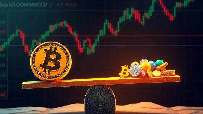 A visual metaphor showing Bitcoin dominance potentially shifting towards an altcoin rally, indicated by technical analysis.