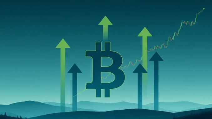 Chart showing Bitcoin's price consolidating with an arrow pointing to a resistance level, symbolizing market stability and significant ETF Inflows.