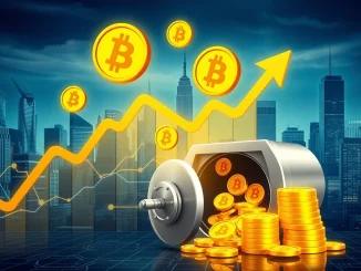 Visualizing the massive Bitcoin ETF inflows driving the Bitcoin price to new record highs, symbolizing strong institutional investment.