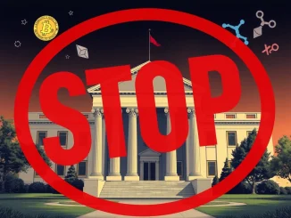 The SEC halts a Bitcoin ETF launch, symbolizing regulatory uncertainty in the crypto market.