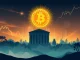 A graphic illustrating institutional hands investing in Bitcoin ETFs, symbolizing strategic long-term growth and market influence on Bitcoin ETFs.