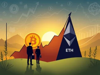 Bitcoin and Ethereum ETF charts illustrating a market shift, with Bitcoin inflows recovering and Ethereum ETFs soaring in institutional investment.
