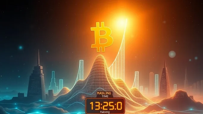 A digital graph depicting the explosive surge in Bitcoin price, driven by significant institutional adoption and anticipation of the upcoming Bitcoin halving.