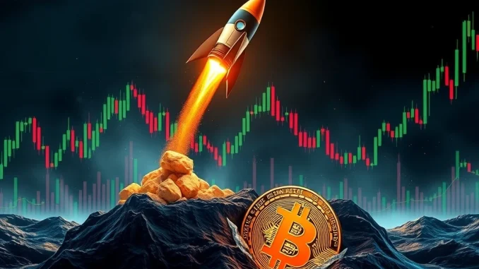 Illustrates Bitcoin's soaring performance contrasted with underperforming crypto liquid funds due to flawed strategies.