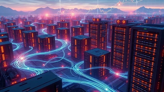 Bitcoin Hashrate: Unleashing a Record 955.75 EH/s Amidst Massive Mining Expansion and BTC Price Gains Visualizing Bitcoin's surging hashrate and global mining expansion, reinforcing network security and its impact on BTC price.