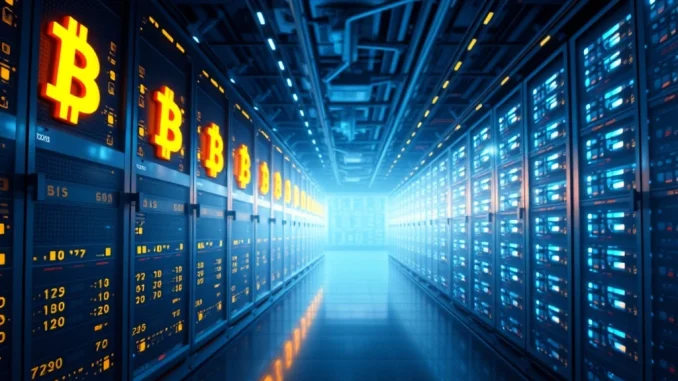 Abstract digital representation of Bitcoin's record hashrate, illustrating the robust security of the Bitcoin network.