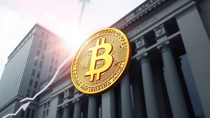 A visual representation of Bitcoin's monumental price surge, driven by institutional Bitcoin adoption and the BlackRock IBIT ETF, symbolizing market stability.