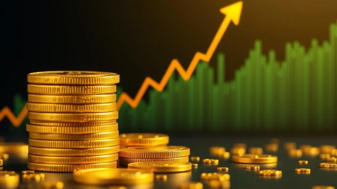 A visual representation of Bitcoin investor confidence with rising charts and accumulated BTC stacks, reflecting Glassnode on-chain analysis.