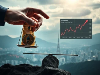 Visualizing the immense impact of a $270M Bitcoin and Ethereum leverage bet on market volatility, highlighting high-risk crypto investments.