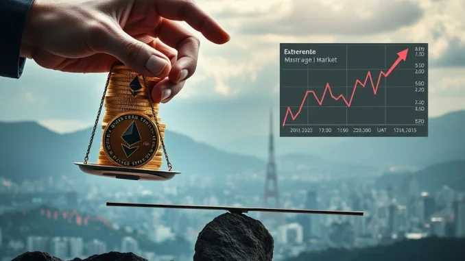 Bitcoin Unleashes Shockwaves: $270M 15x Crypto Leverage Bet Triggers Extreme Volatility Visualizing the immense impact of a $270M Bitcoin and Ethereum leverage bet on market volatility, highlighting high-risk crypto investments.