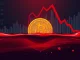 Chart showing Bitcoin price dip and high open interest, highlighting crypto liquidation risks.