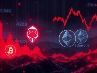 Illustrates a significant Cardano price drop alongside Bitcoin and Ethereum declines, symbolizing the broader crypto market selloff.
