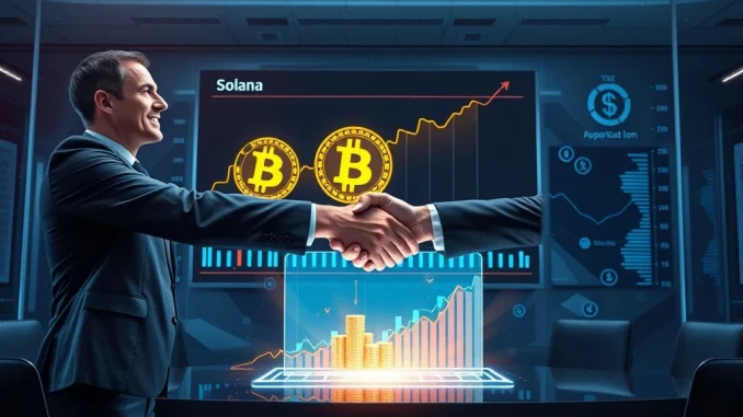 Bitcoin News: How Corporate Crypto Treasuries Revolutionize Finance as Solana Surges Executives embracing Bitcoin News and corporate crypto treasury allocation, symbolizing a new era of digital asset integration.