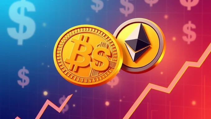 Bitcoin News Today: Crypto Market Cap Soars 15.85% as U.S. Money Supply Fuels Historic Rally Bitcoin and Ethereum surge on a financial chart with U.S. money supply influence