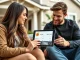 Young couple reviewing Bitcoin and Ethereum prices for mortgage eligibility