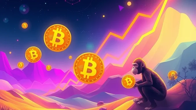 Dynamic visual representing the rapid surge in Bitcoin NFTs, with Node Monkey leading the charge in the crypto collectibles market.