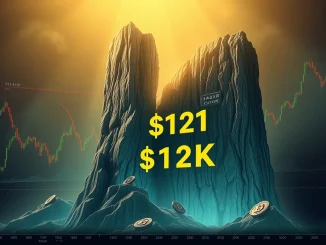 A Bitcoin price chart approaching a $121K liquidation wall, illustrating the crucial test for its next move.