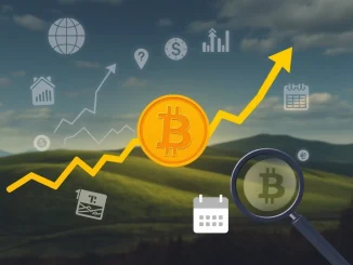 A chart showing fluctuating Bitcoin price, illustrating BTC volatility influenced by upcoming macro events and shifting market sentiment.