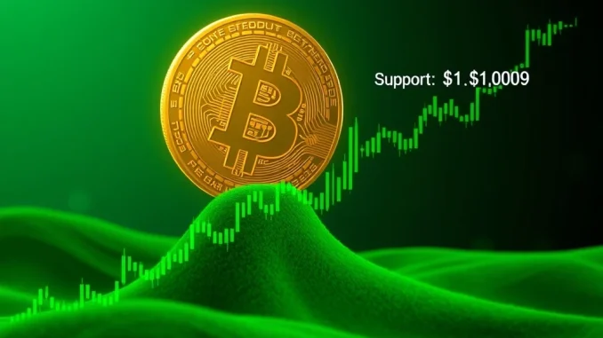 Chart illustrating Bitcoin price prediction, showing key $110K support and $130K target levels for future growth.