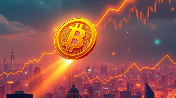 A vibrant graphic depicting Bitcoin's price surge, illustrating the significant milestone of BTC rising above $112,000.