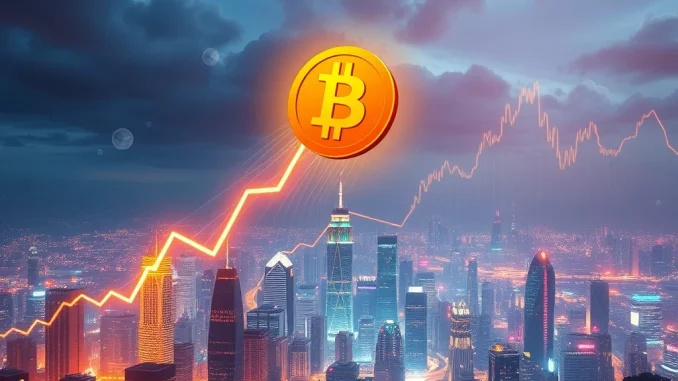 A vibrant graphic depicting a Bitcoin rocket soaring past $123,000, symbolizing the powerful BTC price surge and market optimism.