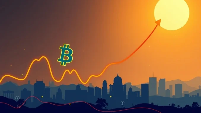 A vibrant upward trend on a financial chart with a Bitcoin logo, symbolizing the ongoing Bitcoin rally driven by institutional demand and key catalysts.