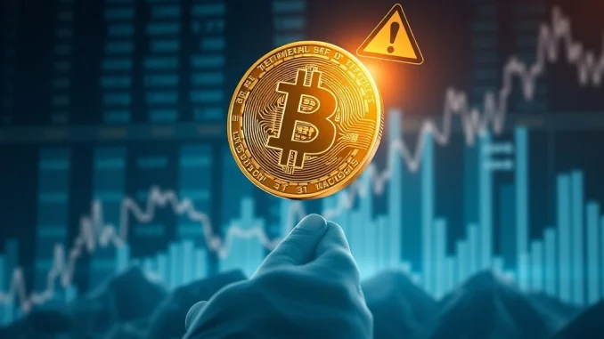 A chart showing Bitcoin's price reaching a new record high, with elements suggesting the need for caution in the crypto market.