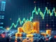 Bitcoin towering over altcoins in a cryptocurrency market dominance scene
