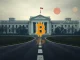 Bitcoin navigating a complex financial landscape, influenced by Fed policy and global currencies, highlighting its strategic crossroads.