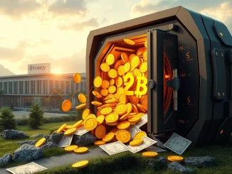 A digital vault filled with Bitcoin symbols, representing Strategy's massive $2 billion Preferred Stock Offering to expand its Bitcoin Strategy.