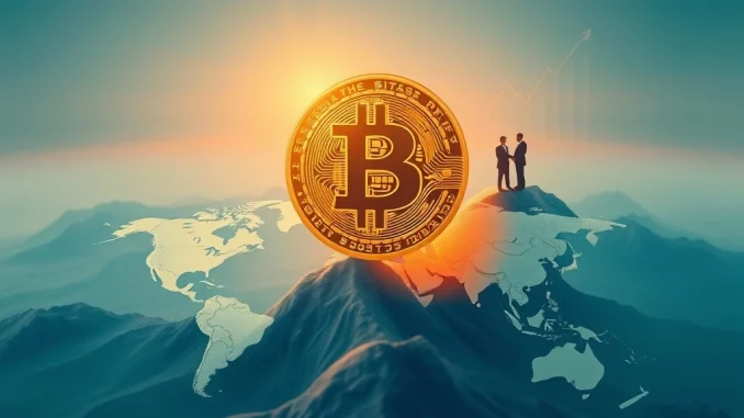 A chart illustrating a significant Bitcoin surge, with lines indicating positive market reaction to US-China tariff talks, signifying growth in the institutional crypto space.