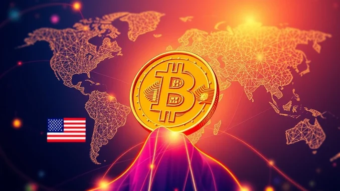 Bitcoin price chart rising against a backdrop of US and EU flags, symbolizing market stability driven by the US-EU trade deal.