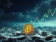 Bitcoin symbol rising amidst U.S. dollar bills and economic uncertainty