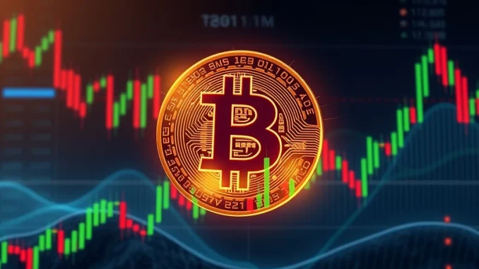 A chart showing BTCUSDT price action with key technical indicators, illustrating Bitcoin price analysis and market trends.