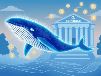 A digital Bitcoin whale transferring a large sum of BTC to a secure institutional platform, symbolizing the significant Coinbase Institutional move.